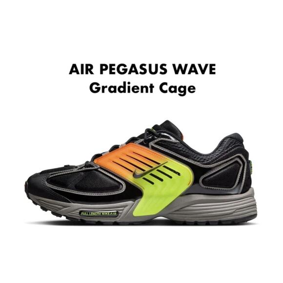 Nike Air Pegasus Wave Black Flat Pewter Safety Orange Mens Size 12 New Fast Ship - Picture 2 of 10